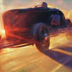 car with dust trailing